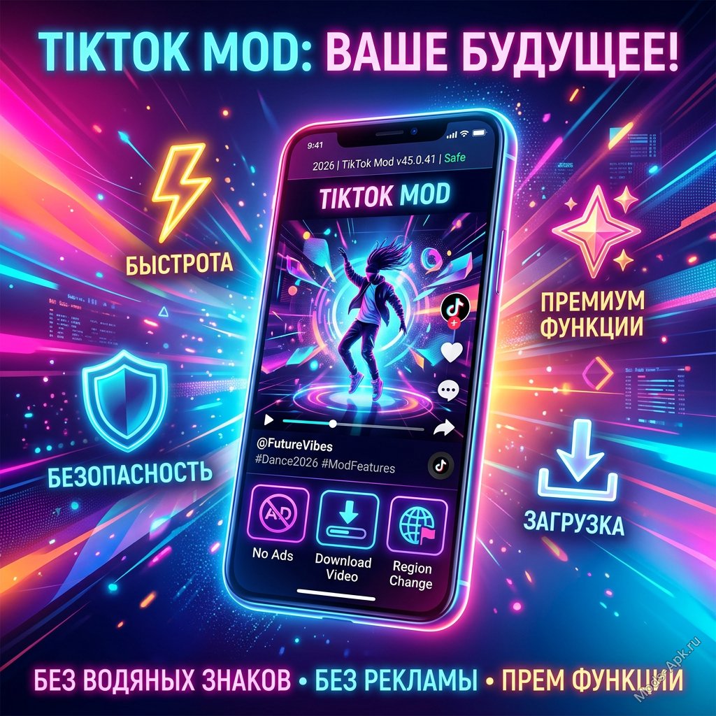 TikTok Мод 45.0.41 2026 для Андроид: скачать последнюю версию без рекламы